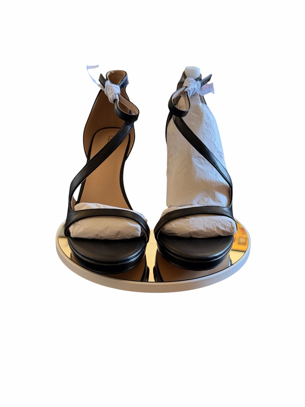 Women's Black Leather Crisscross Ankle-Tie Heels